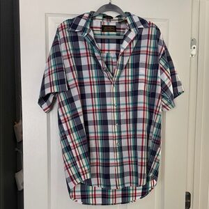 Eddie Bauer Men's Navy and Red Plaid Shirt